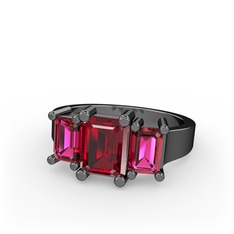 Arnia Yüzük - Garnet ve rodolit garnet 925 ayar siyah rodyum kaplama gümüş yüzük #320z1