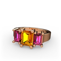 Sitrin ve rodolit garnet 8 ayar rose altın yüzük