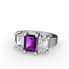 Arnia Yüzük - Ametist ve beyaz zirkon 18 ayar beyaz altın yüzük #3stzpf