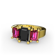 Siyah zirkon ve rodolit garnet 18 ayar altın yüzük