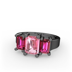 Arnia Yüzük - Pembe kuvars ve rodolit garnet 925 ayar siyah rodyum kaplama gümüş yüzük #48bfky