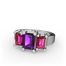 Arnia Yüzük - Ametist ve rodolit garnet 18 ayar beyaz altın yüzük #4cn52g