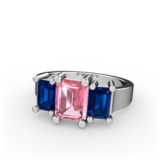 Pembe kuvars ve lab safir 925 ayar gümüş yüzük