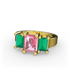 Arnia Yüzük - Pembe kuvars ve kök zümrüt 925 ayar altın kaplama gümüş yüzük #55mpo5