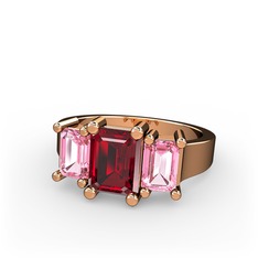Garnet ve pembe kuvars 8 ayar rose altın yüzük