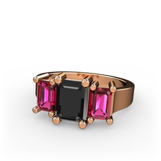 Siyah zirkon ve rodolit garnet 925 ayar rose altın kaplama gümüş yüzük