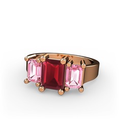 Kök yakut ve pembe kuvars 8 ayar rose altın yüzük