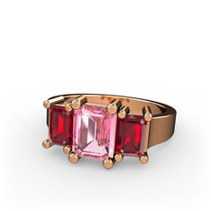 Pembe kuvars ve garnet 18 ayar rose altın yüzük