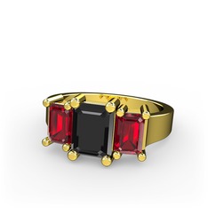 Siyah zirkon ve garnet 8 ayar altın yüzük