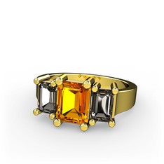 Arnia Yüzük - Sitrin ve dumanlı kuvars 925 ayar altın kaplama gümüş yüzük #91xne7