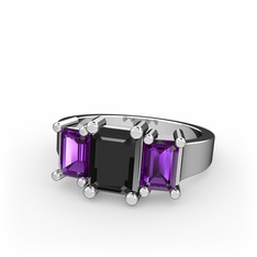 Arnia Yüzük - Siyah zirkon ve ametist 18 ayar beyaz altın yüzük #98uqtl