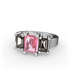 Pembe kuvars ve dumanlı kuvars 18 ayar beyaz altın yüzük