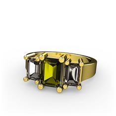 Peridot ve dumanlı kuvars 925 ayar altın kaplama gümüş yüzük
