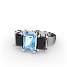 Arnia Yüzük - Akuamarin ve siyah zirkon 8 ayar beyaz altın yüzük #a8z71i