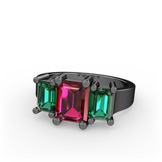 Arnia Yüzük - Rodolit garnet ve yeşil kuvars 925 ayar siyah rodyum kaplama gümüş yüzük #aobubo