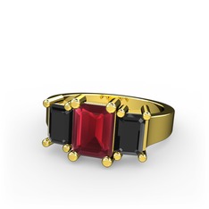 Arnia Yüzük - Kök yakut ve siyah zirkon 8 ayar altın yüzük #blp484