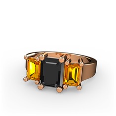 Arnia Yüzük - Siyah zirkon ve sitrin 14 ayar rose altın yüzük #c9bfs3