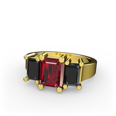 Garnet ve siyah zirkon 8 ayar altın yüzük