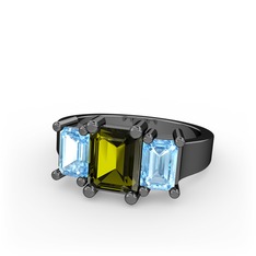 Arnia Yüzük - Peridot ve akuamarin 925 ayar siyah rodyum kaplama gümüş yüzük #ceins8