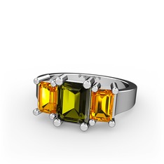 Peridot ve sitrin 8 ayar beyaz altın yüzük