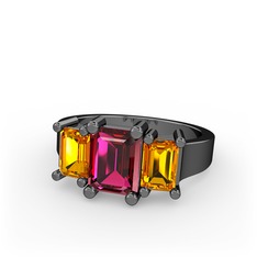 Arnia Yüzük - Rodolit garnet ve sitrin 925 ayar siyah rodyum kaplama gümüş yüzük #dtr08c