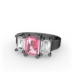 Arnia Yüzük - Pembe kuvars ve swarovski 925 ayar siyah rodyum kaplama gümüş yüzük #dzggfb