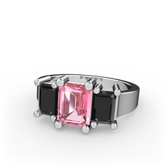 Arnia Yüzük - Pembe kuvars ve siyah zirkon 18 ayar beyaz altın yüzük #ehqttn