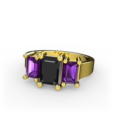 Arnia Yüzük - Siyah zirkon ve ametist 8 ayar altın yüzük #f3zdhz