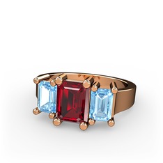 Garnet ve akuamarin 925 ayar rose altın kaplama gümüş yüzük