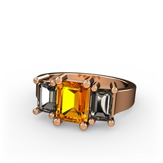 Arnia Yüzük - Sitrin ve dumanlı kuvars 18 ayar rose altın yüzük #h96d3u