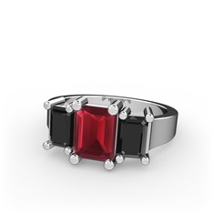 Kök yakut ve siyah zirkon 18 ayar beyaz altın yüzük