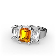 Sitrin ve swarovski 8 ayar beyaz altın yüzük