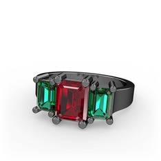 Arnia Yüzük - Garnet ve yeşil kuvars 925 ayar siyah rodyum kaplama gümüş yüzük #i5xu7n