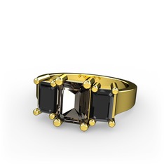 Arnia Yüzük - Dumanlı kuvars ve siyah zirkon 8 ayar altın yüzük #i83acc