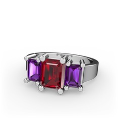 Garnet ve ametist 18 ayar beyaz altın yüzük