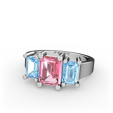 Pembe kuvars ve akuamarin 925 ayar gümüş yüzük
