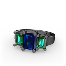 Arnia Yüzük - Lab safir ve yeşil kuvars 925 ayar siyah rodyum kaplama gümüş yüzük #jg27a2