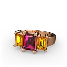 Rodolit garnet ve sitrin 925 ayar rose altın kaplama gümüş yüzük