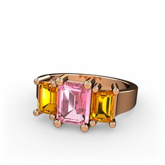 Arnia Yüzük - Pembe kuvars ve sitrin 14 ayar rose altın yüzük #jrh069