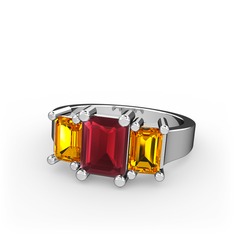 Arnia Yüzük - Kök yakut ve sitrin 8 ayar beyaz altın yüzük #kp6u9l