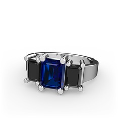 Lab safir ve siyah zirkon 14 ayar beyaz altın yüzük