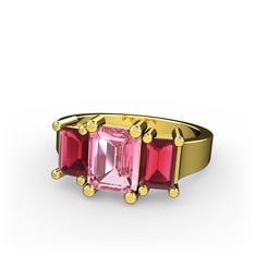 Pembe kuvars ve kök yakut 14 ayar altın yüzük