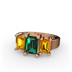 Arnia Yüzük - Yeşil kuvars ve sitrin 925 ayar rose altın kaplama gümüş yüzük #lju76u