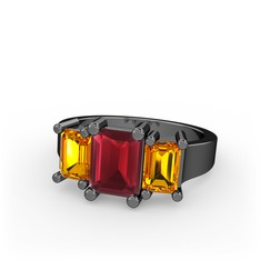 Arnia Yüzük - Kök yakut ve sitrin 925 ayar siyah rodyum kaplama gümüş yüzük #n52vv9