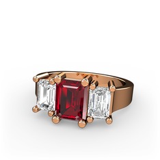 Garnet ve swarovski 8 ayar rose altın yüzük
