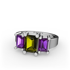 Peridot ve ametist 14 ayar beyaz altın yüzük