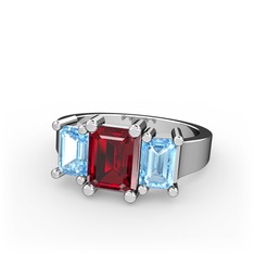 Garnet ve akuamarin 8 ayar beyaz altın yüzük
