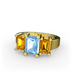 Akuamarin ve sitrin 14 ayar altın yüzük