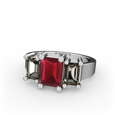 Kök yakut ve dumanlı kuvars 14 ayar beyaz altın yüzük