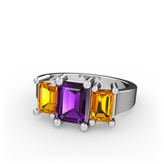 Arnia Yüzük - Ametist ve sitrin 18 ayar beyaz altın yüzük #or9in2